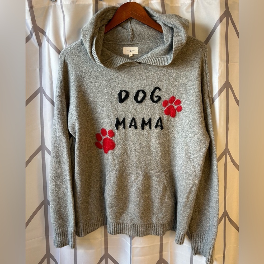 Lou & Grey Dog Mama Gray Hoodie Sweater with Red Accents